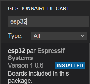 Ajout de l’ESP32 dans le gestionnaire de carte